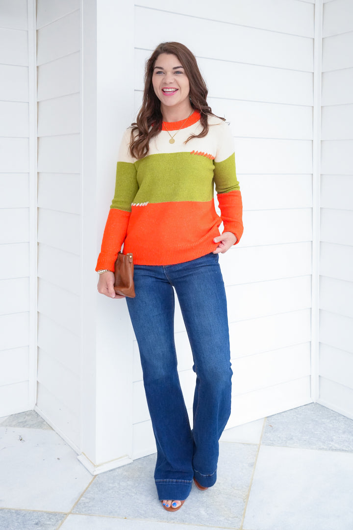 Color Block Long Sleeve Pullover Sweater