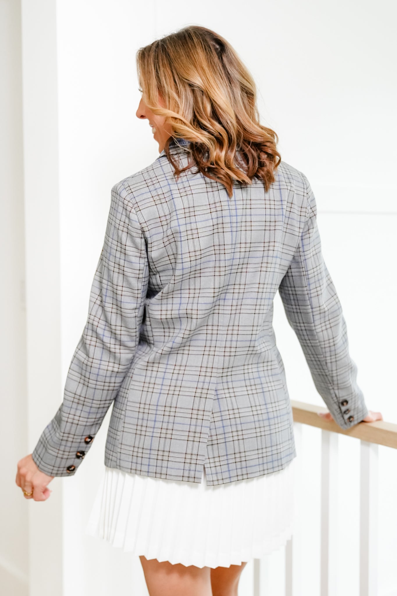 Plaid Long Sleeve Layered Look Blazer