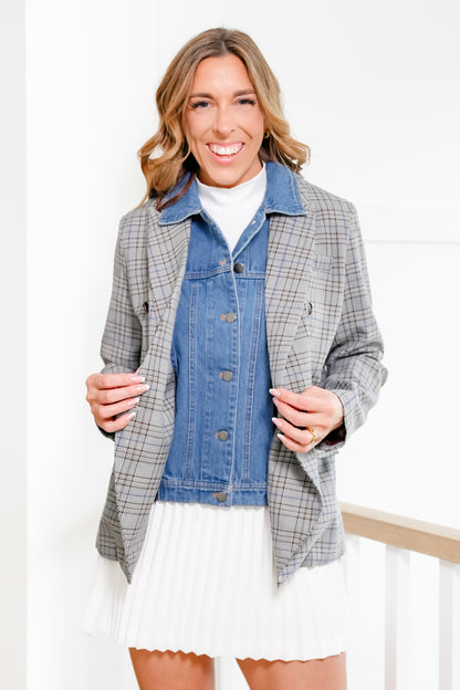 Plaid Long Sleeve Layered Look Blazer