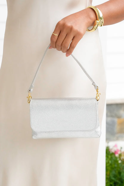 Genuine Italian Leather Shimmer Crossbody Clutch