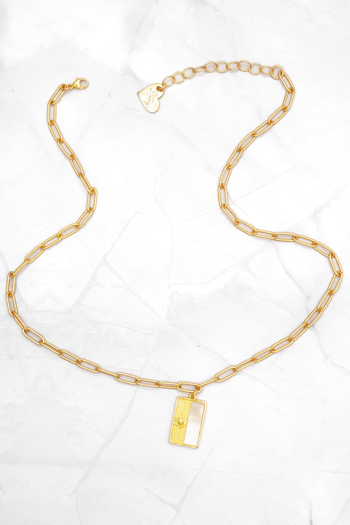 Love, Poppy Moonstone Square Pendent Sun Detail Paperclip Chain Necklace - Freckled Poppy