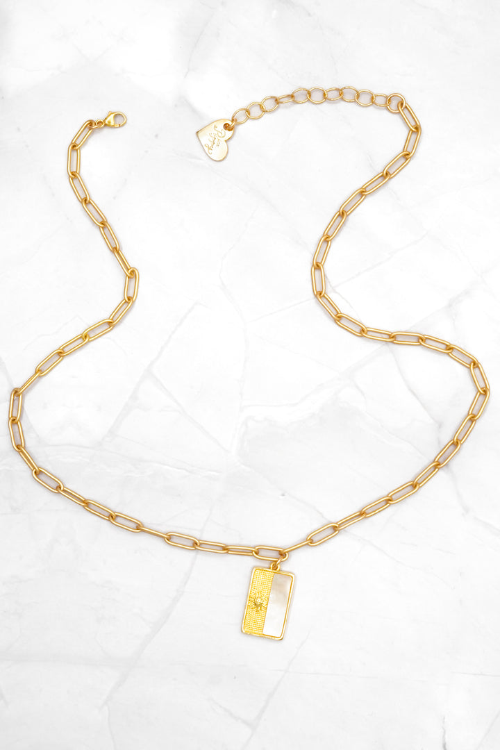 Love, Poppy Moonstone Square Pendent Sun Detail Paperclip Chain Necklace - Freckled Poppy