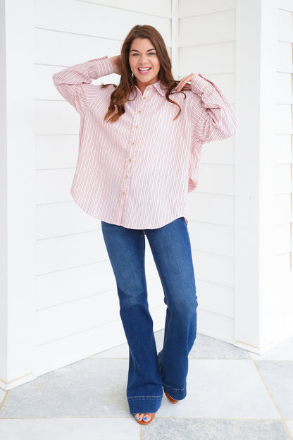 Stripe Long Sleeve Button Down Top