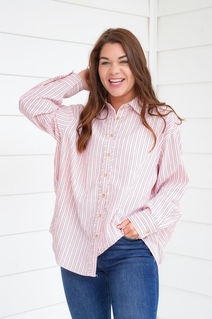 Stripe Long Sleeve Button Down Top