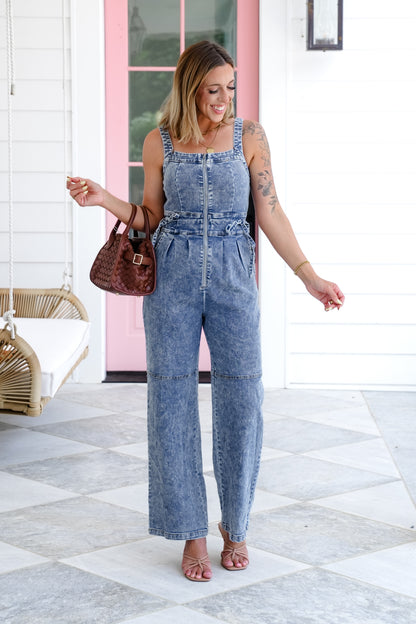 Sleeveless Zip Up Jumpsuit with Side Tie Detail