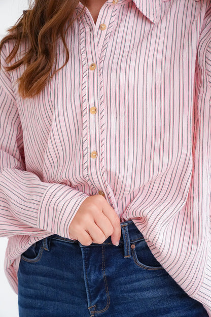 Stripe Long Sleeve Button Down Top
