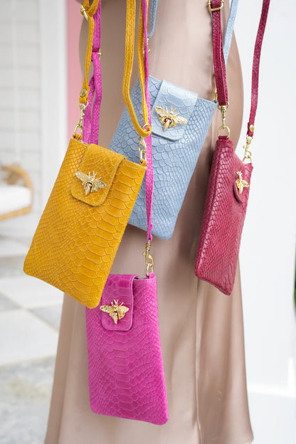 Genuine Italian Leather Butterfly Croc-Embossed Crossbody Bag