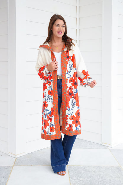 POL Floral Print Long Sleeve Open Cardigan with Hoodie