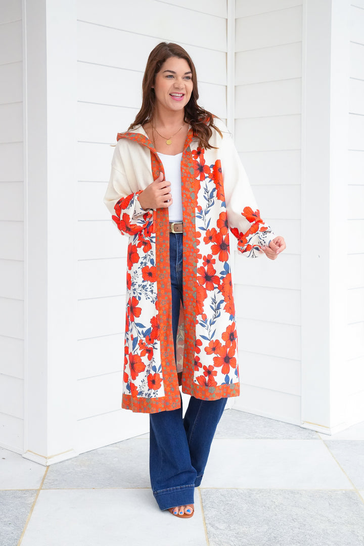 POL Floral Print Long Sleeve Open Cardigan with Hoodie