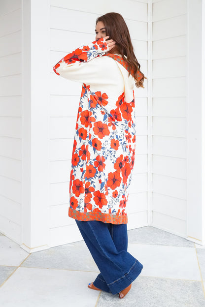 POL Floral Print Long Sleeve Open Cardigan with Hoodie