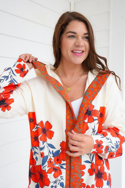 POL Floral Print Long Sleeve Open Cardigan with Hoodie