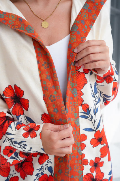 POL Floral Print Long Sleeve Open Cardigan with Hoodie