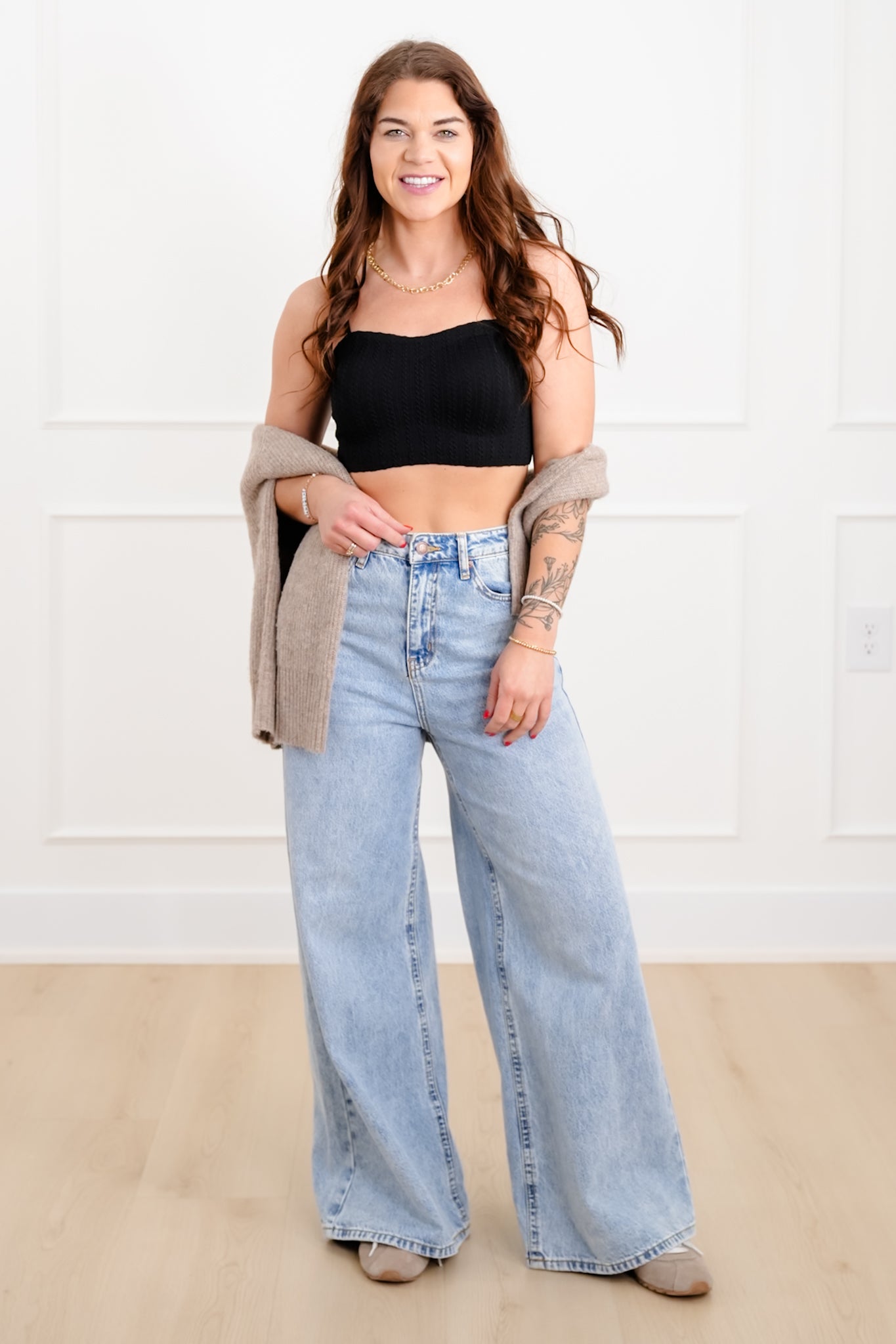 Cable Knit Pattern Bralette with Adjustable Straps