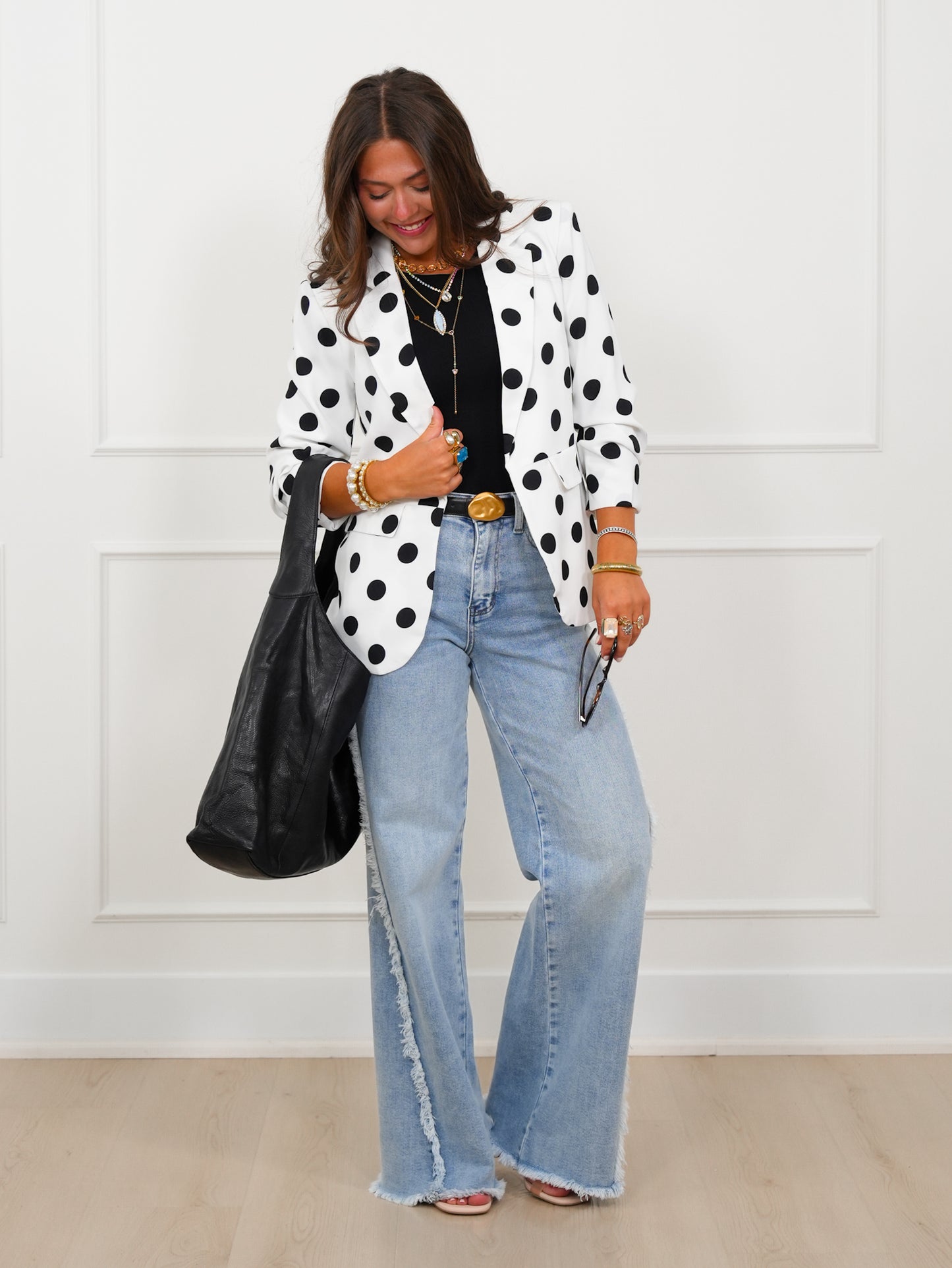 Plus/Reg Long Sleeve Polka Dot Blazer