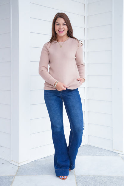 Ribbed Long Sleeve Crew Neck Pullover Sweater