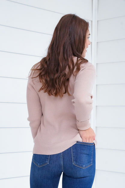 Ribbed Long Sleeve Crew Neck Pullover Sweater