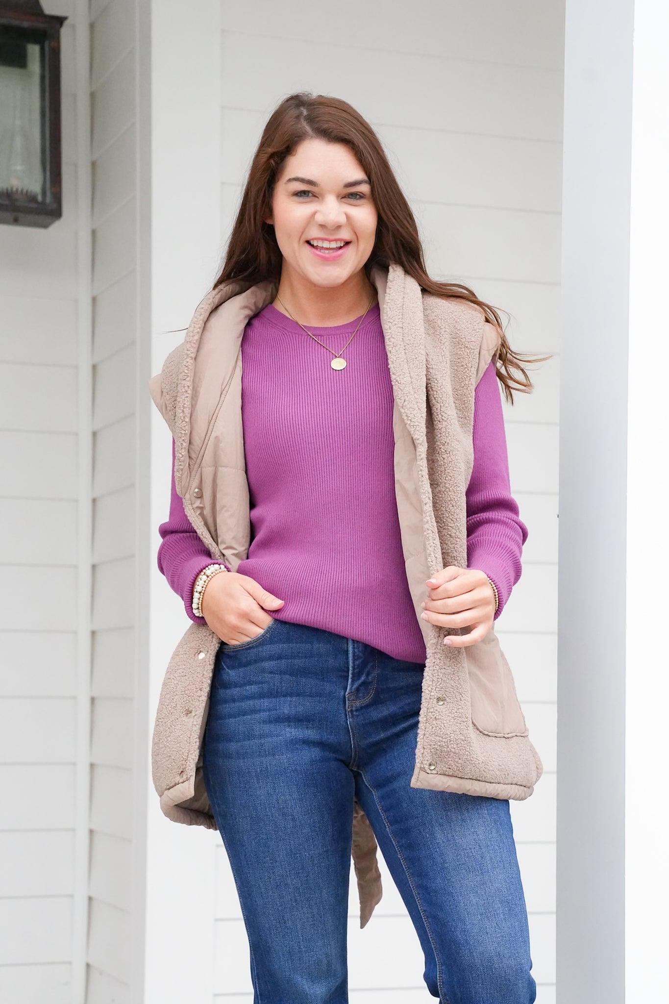 Ribbed Long Sleeve Crew Neck Pullover Sweater