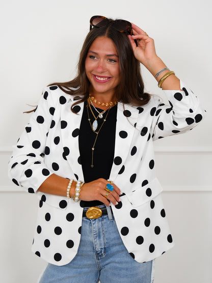 Plus/Reg Long Sleeve Polka Dot Blazer