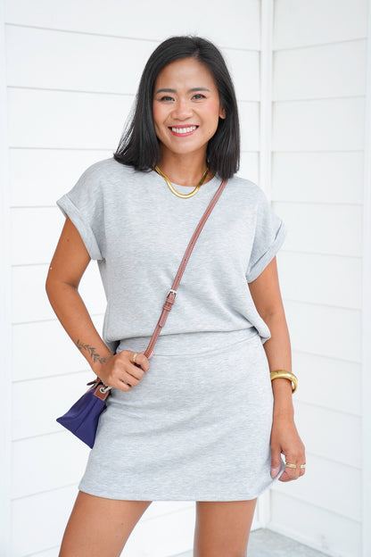 Short Cuffed Sleeve Round Neck Top