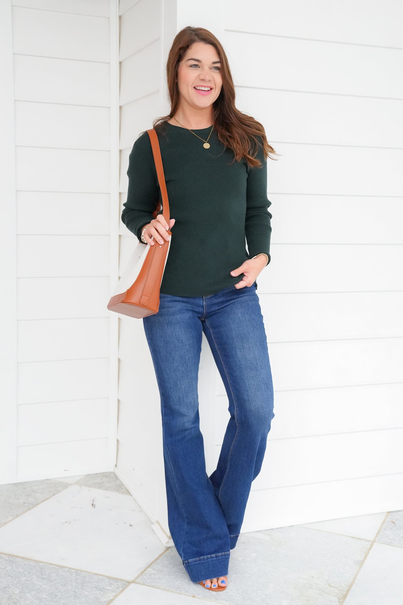Ribbed Long Sleeve Crew Neck Pullover Sweater