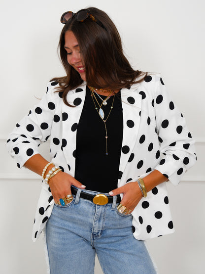Plus/Reg Long Sleeve Polka Dot Blazer