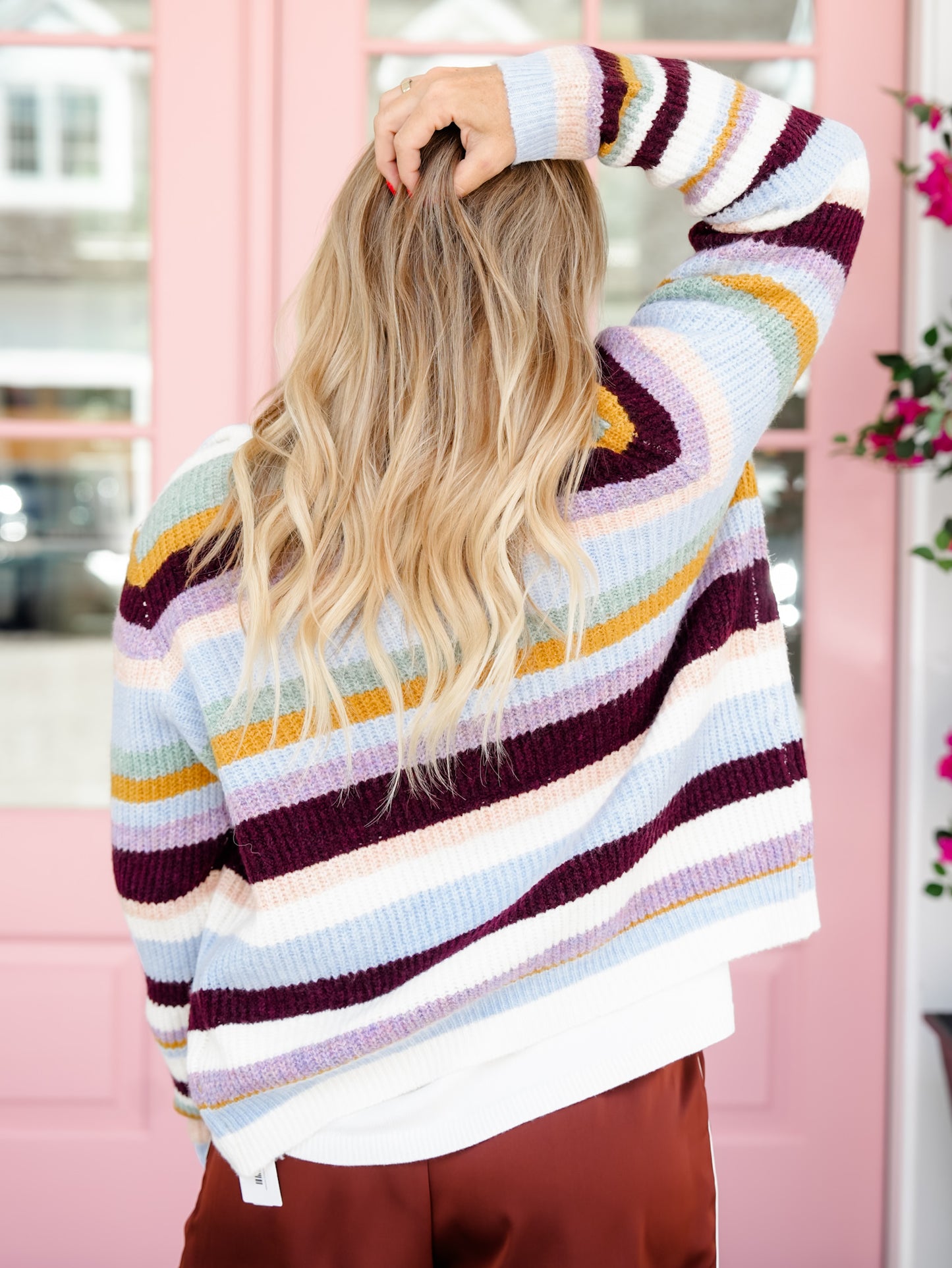 Multi Colored Stripe Long Sleeve Button Down Cardigan