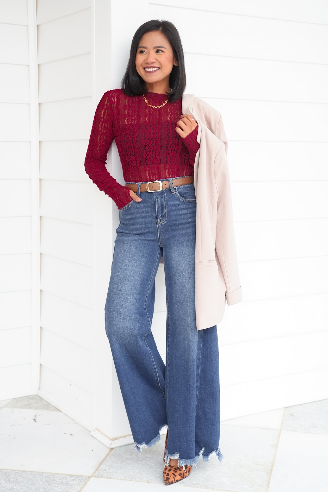 Lace Long Sleeve Top with Thumb Hole
