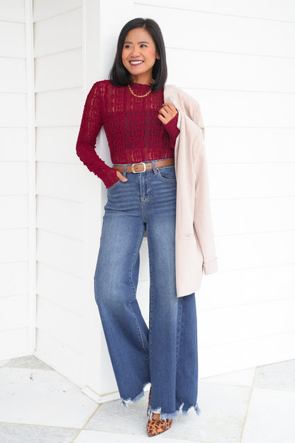 Lace Long Sleeve Top with Thumb Hole