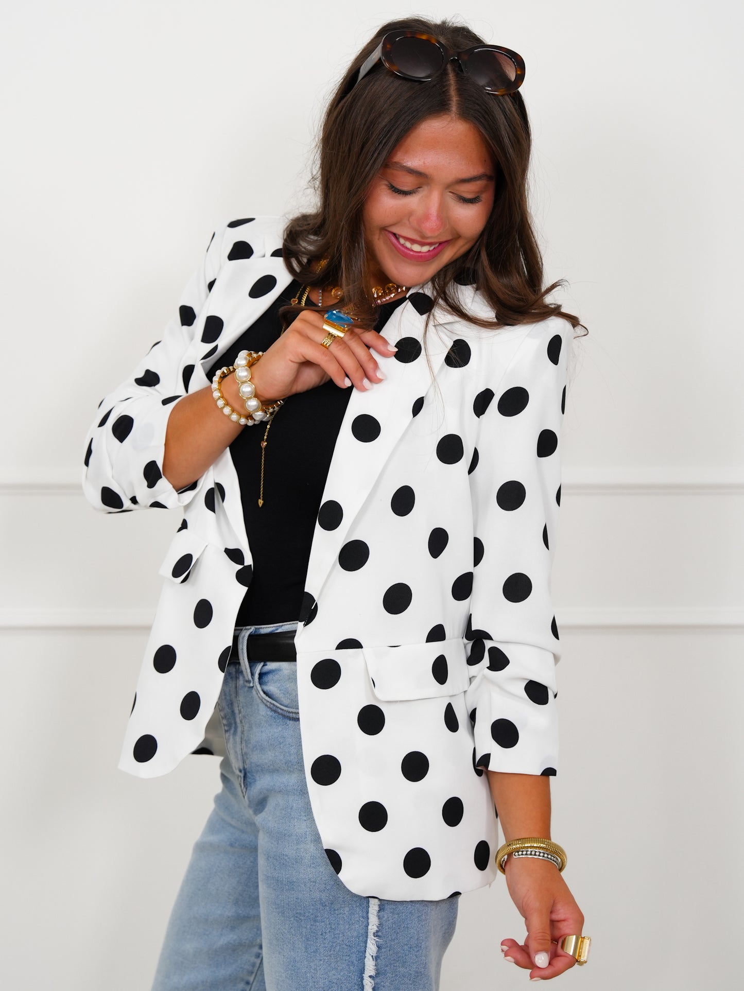 Plus/Reg Long Sleeve Polka Dot Blazer