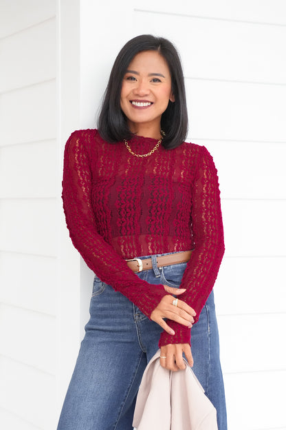 Lace Long Sleeve Top with Thumb Hole