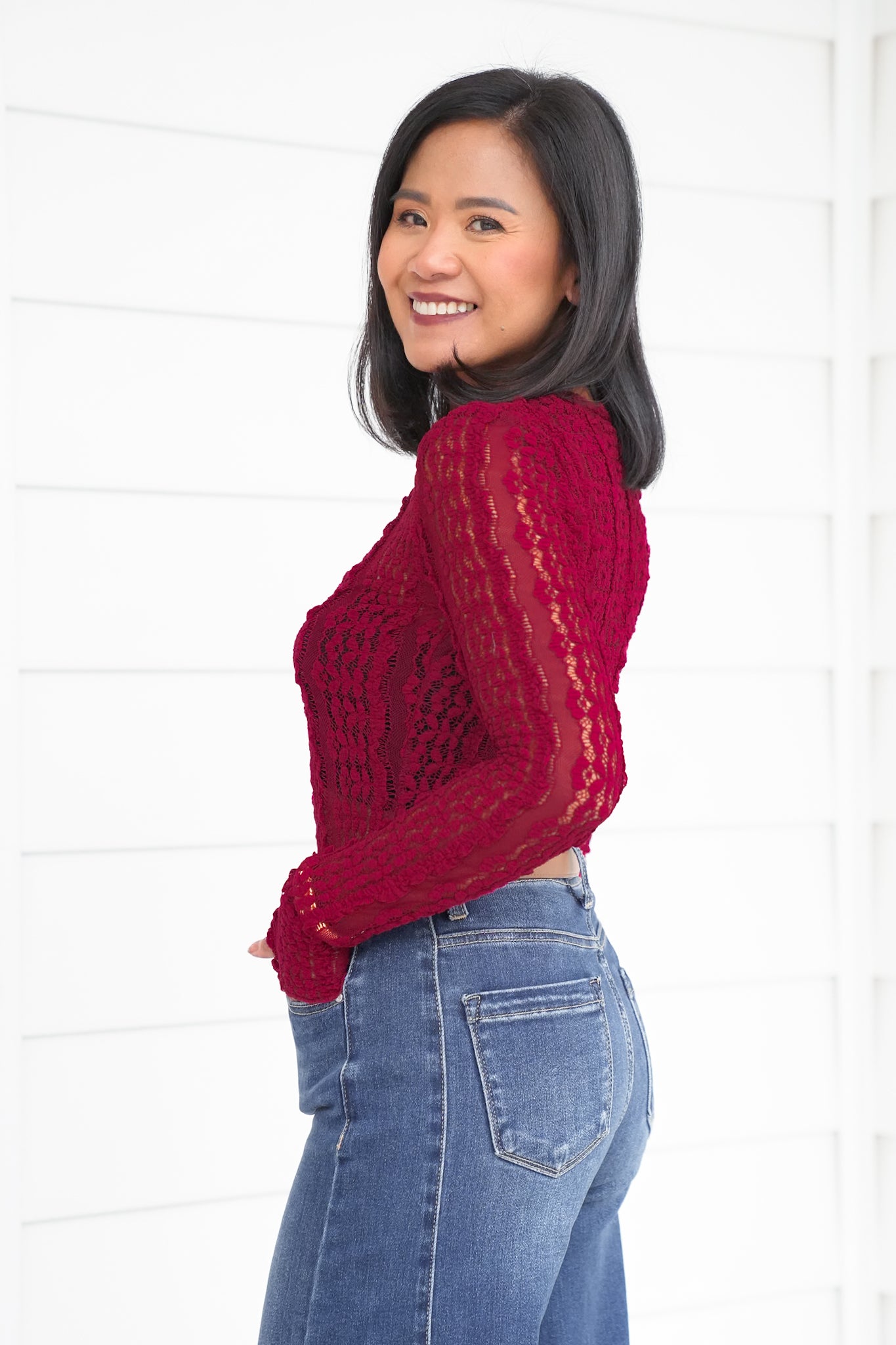 Lace Long Sleeve Top with Thumb Hole
