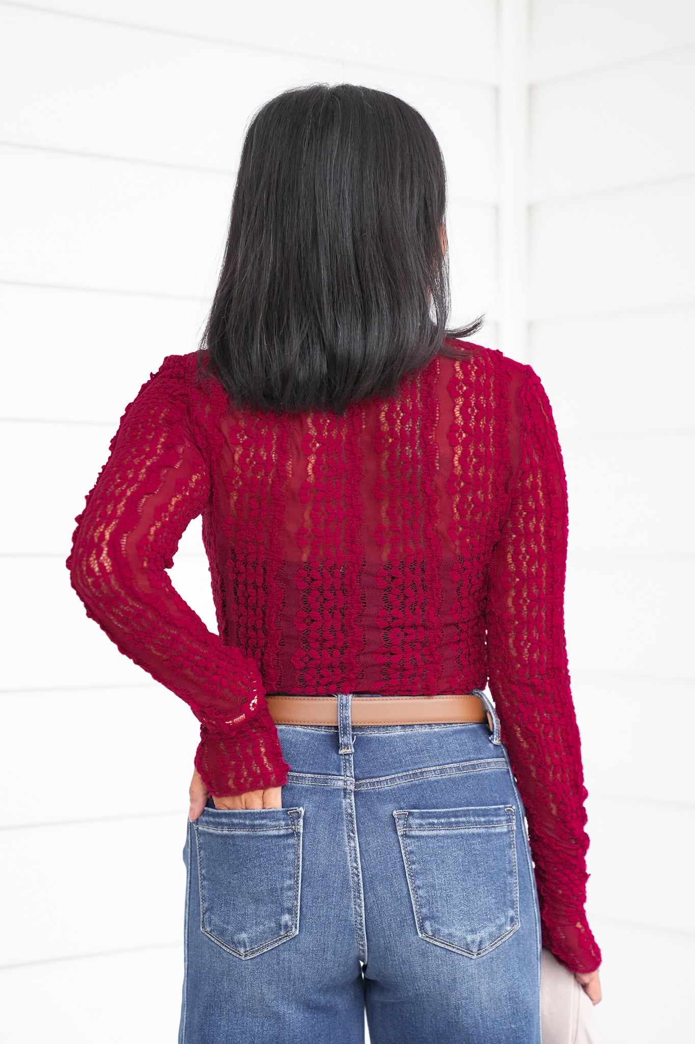 Lace Long Sleeve Top with Thumb Hole