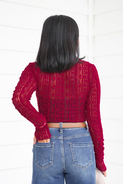 Lace Long Sleeve Top with Thumb Hole