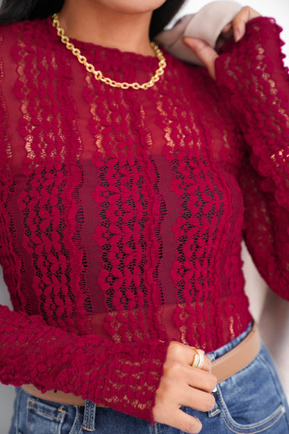 Lace Long Sleeve Top with Thumb Hole