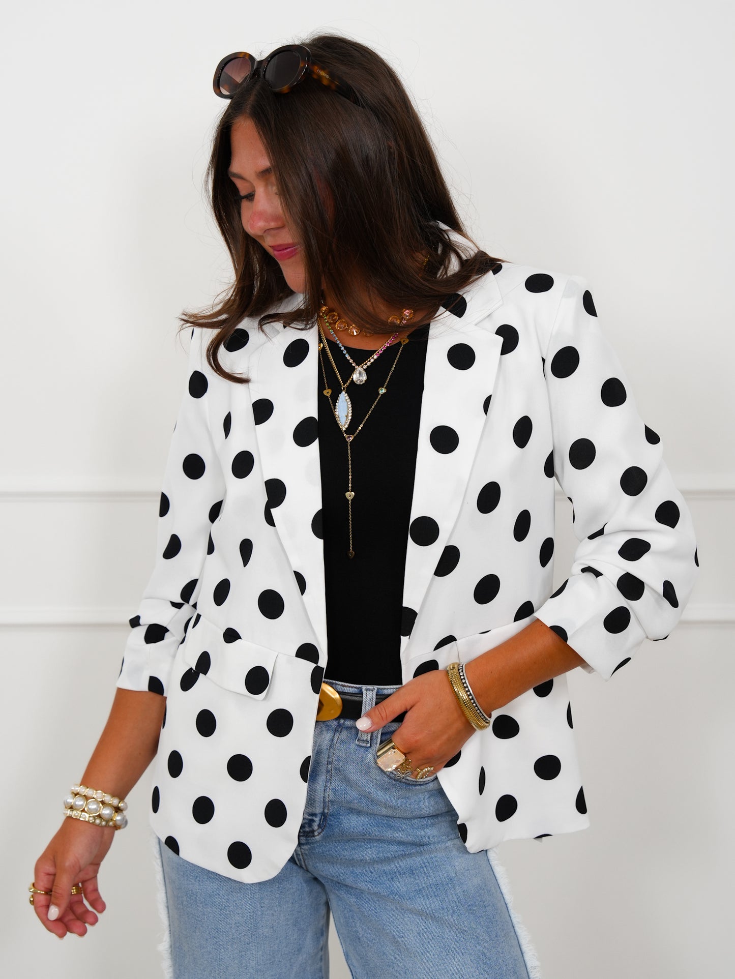 Plus/Reg Long Sleeve Polka Dot Blazer
