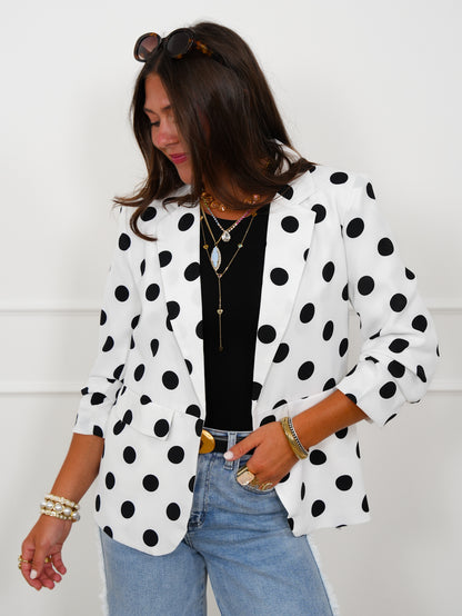 Plus/Reg Long Sleeve Polka Dot Blazer