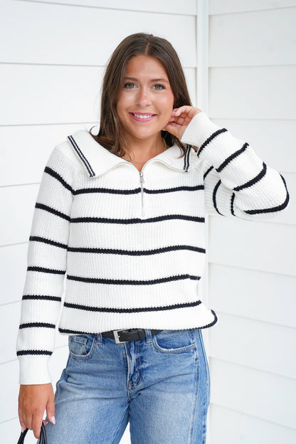 Striped Long Sleeve Off Shoulder Knit Sweater