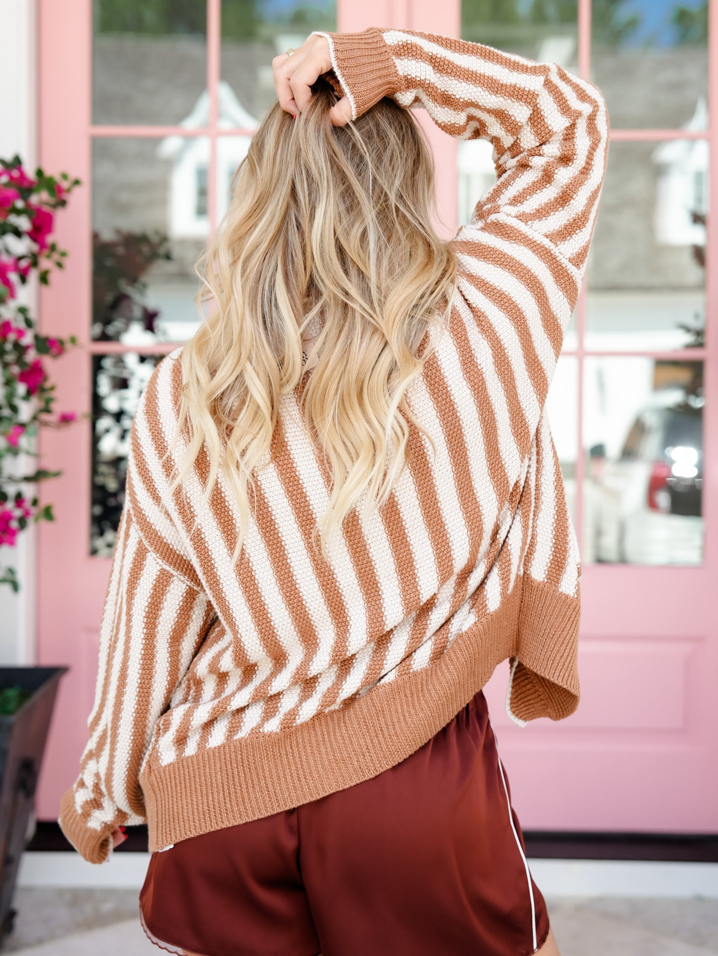 Textured Stripe Long Sleeve Open Front Cardigan