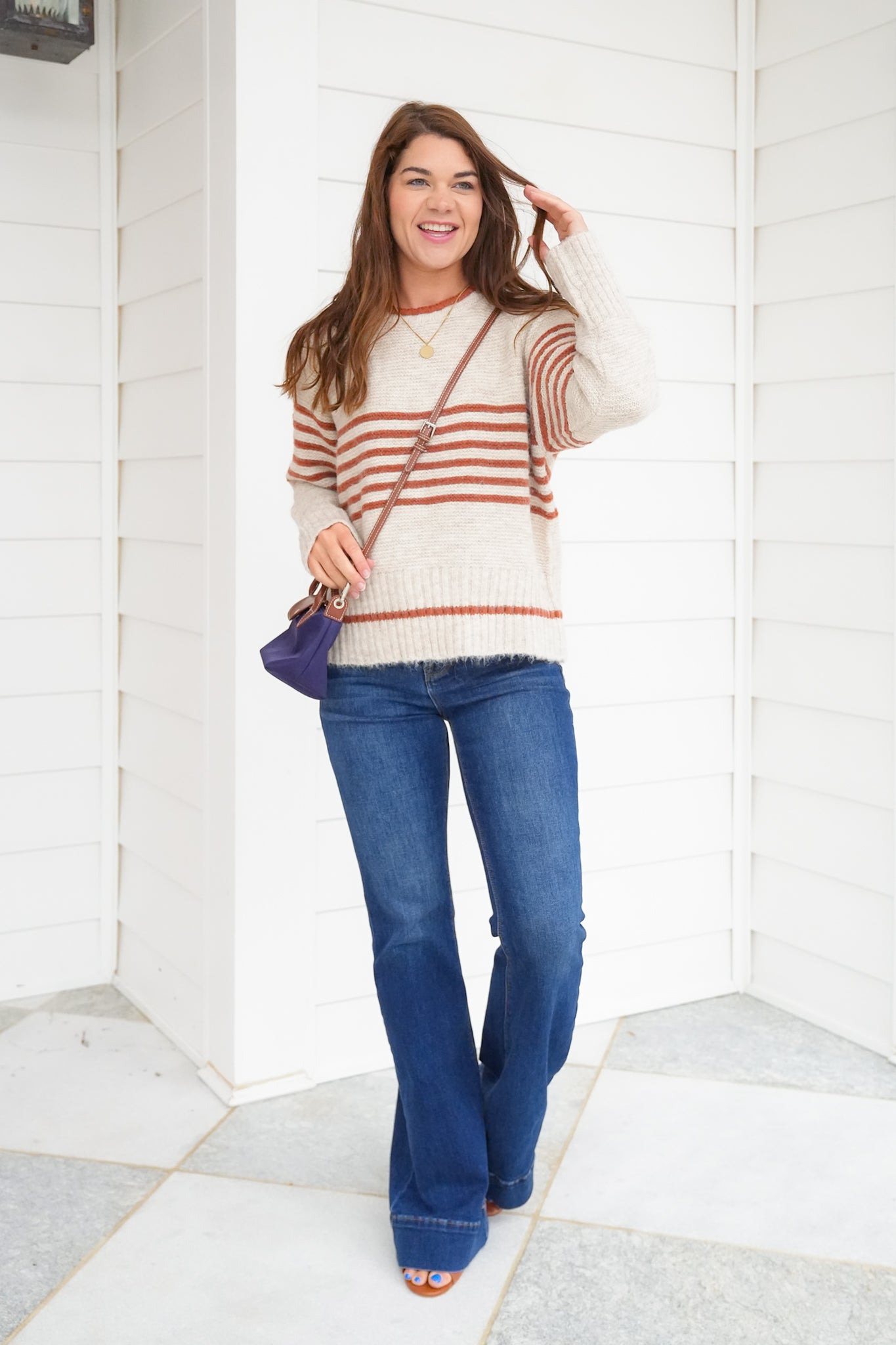 Plus/Reg Long Sleeve Crew Neck Striped Sweater