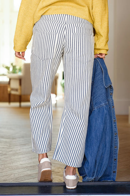 Navy Stripe Twill Barrel Pants
