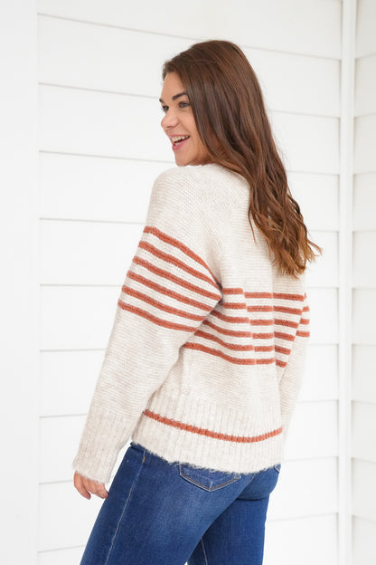 Plus/Reg Long Sleeve Crew Neck Striped Sweater