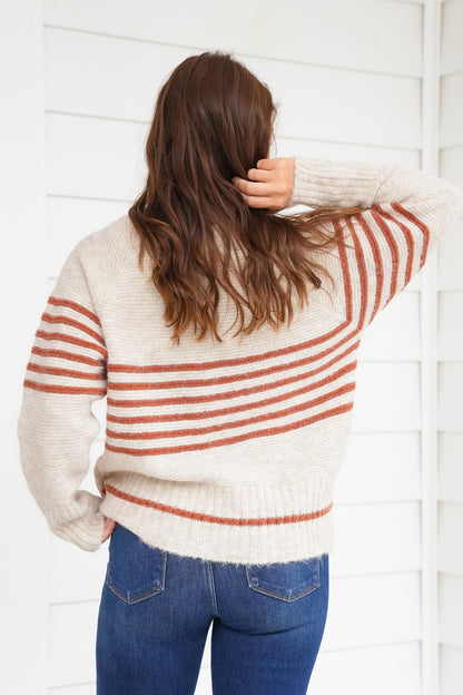 Plus/Reg Long Sleeve Crew Neck Striped Sweater
