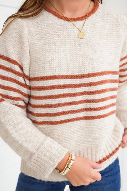 Plus/Reg Long Sleeve Crew Neck Striped Sweater