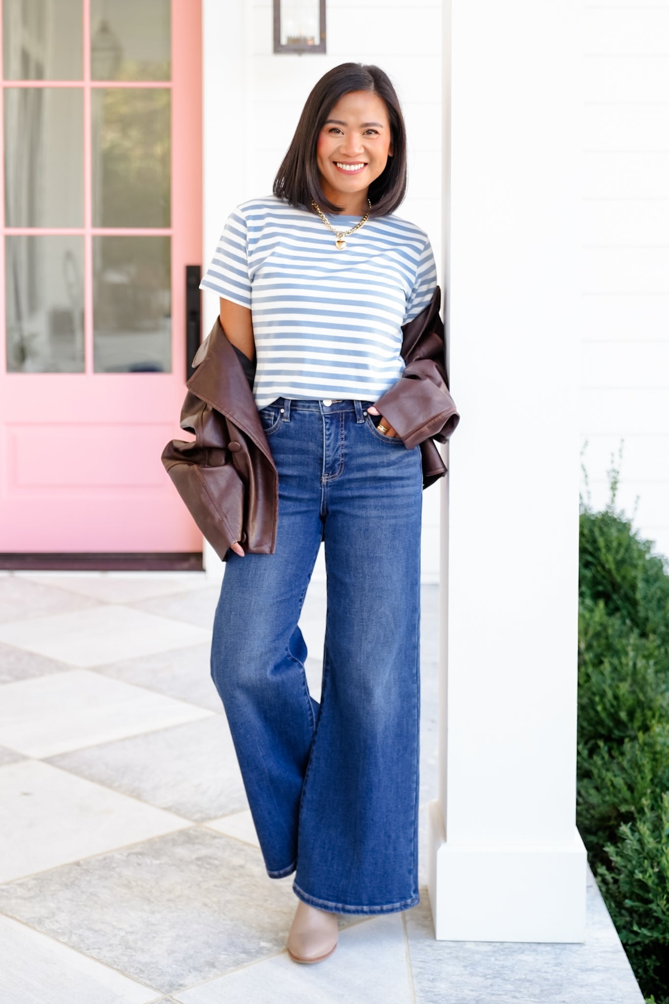 Blue Stripe Short Sleeve Basic Top