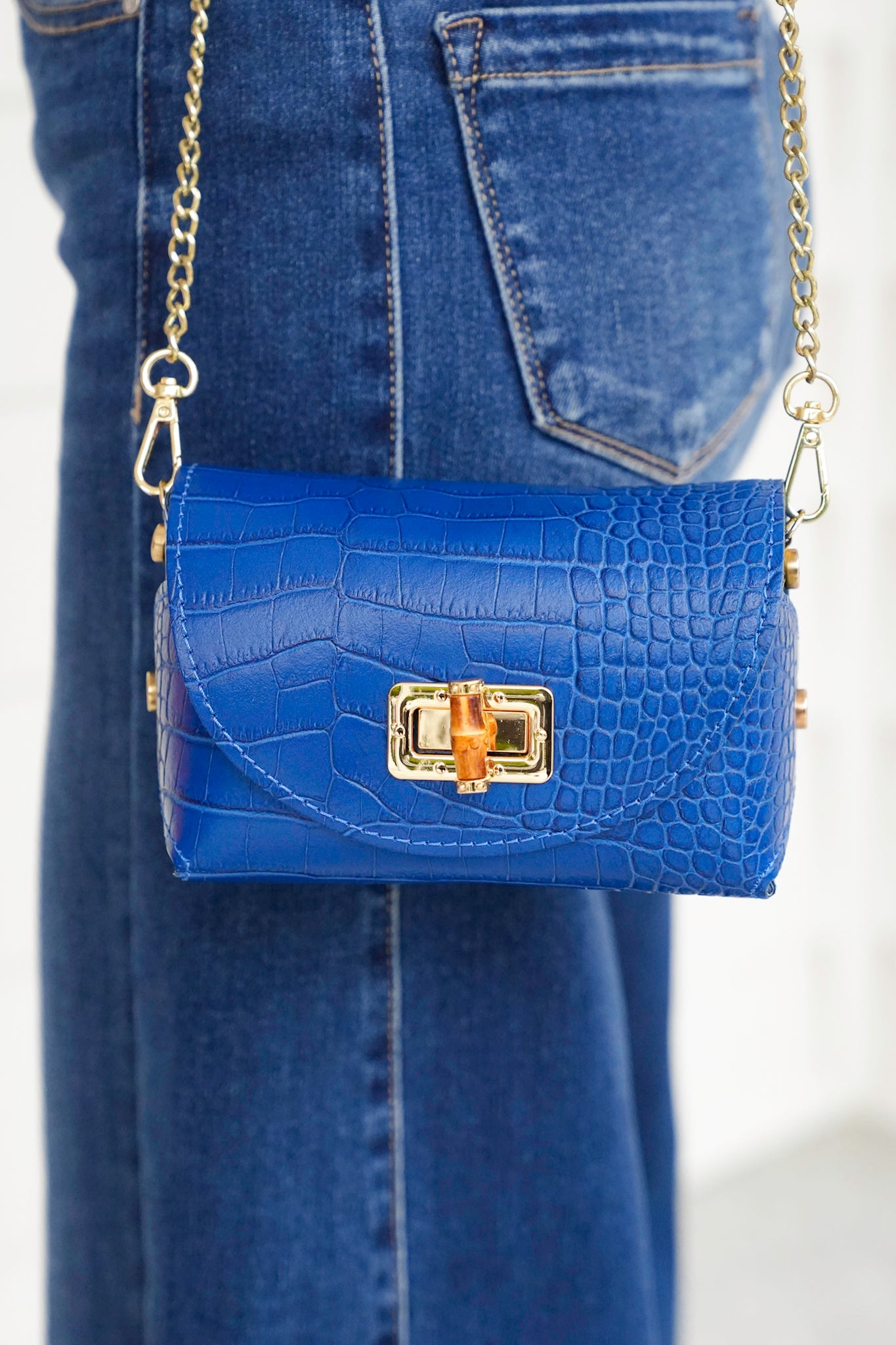 Genuine Italian Leather Croc-Embossed Pouch and Crossbody Bag