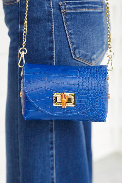 Genuine Italian Leather Croc-Embossed Pouch and Crossbody Bag