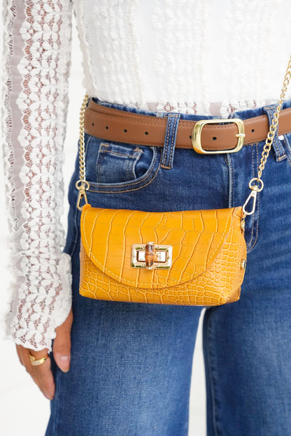 Genuine Italian Leather Croc-Embossed Pouch and Crossbody Bag