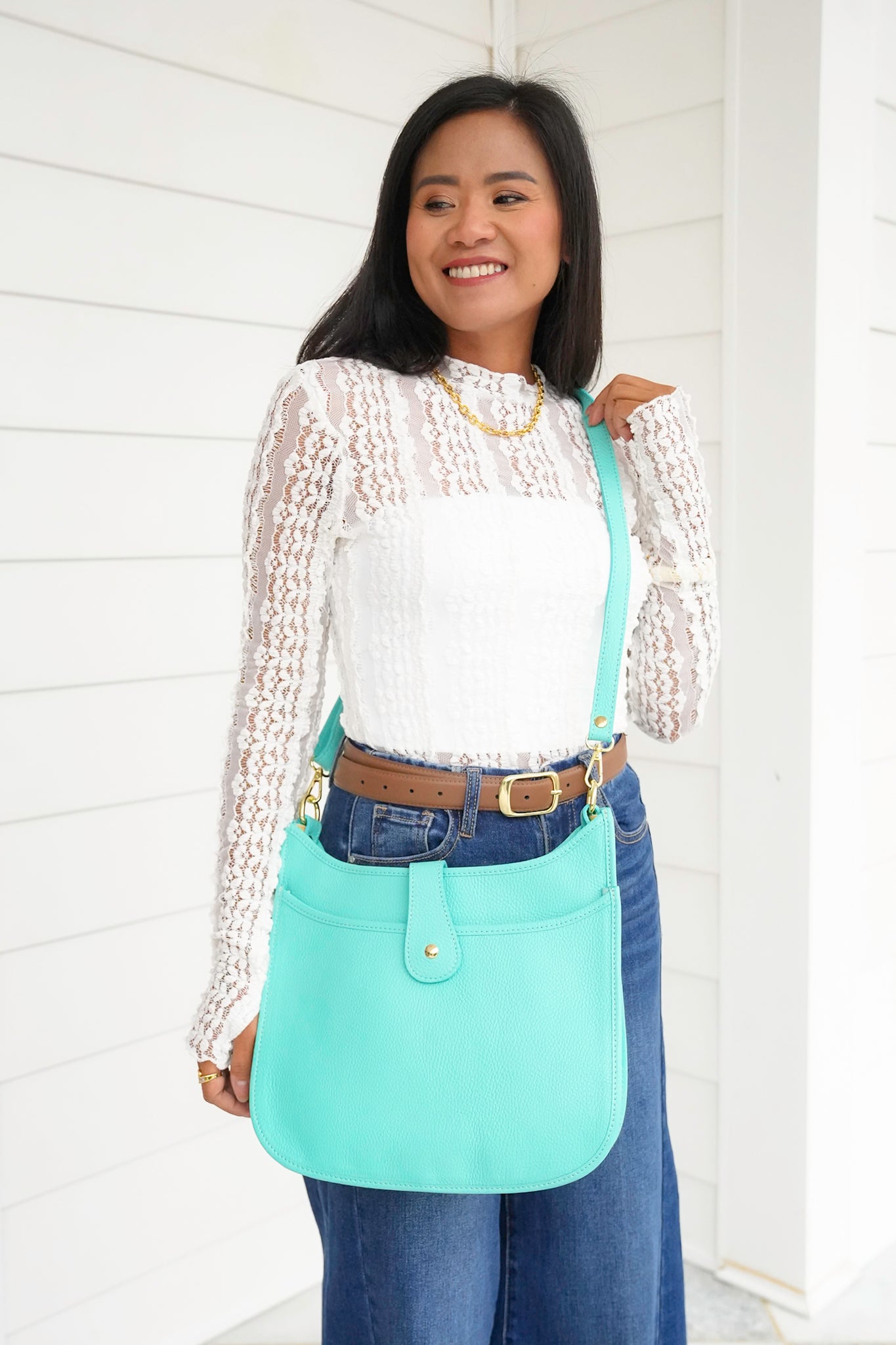 Genuine Italian Leather Teal Blue Big Messenger Bag