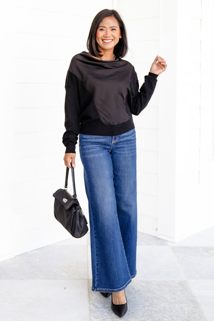 Black Cowl Neck Long Sleeve Top