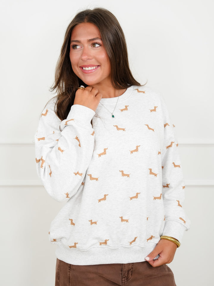 Long Sleeve Dog Print Pull Over Sweatshirt